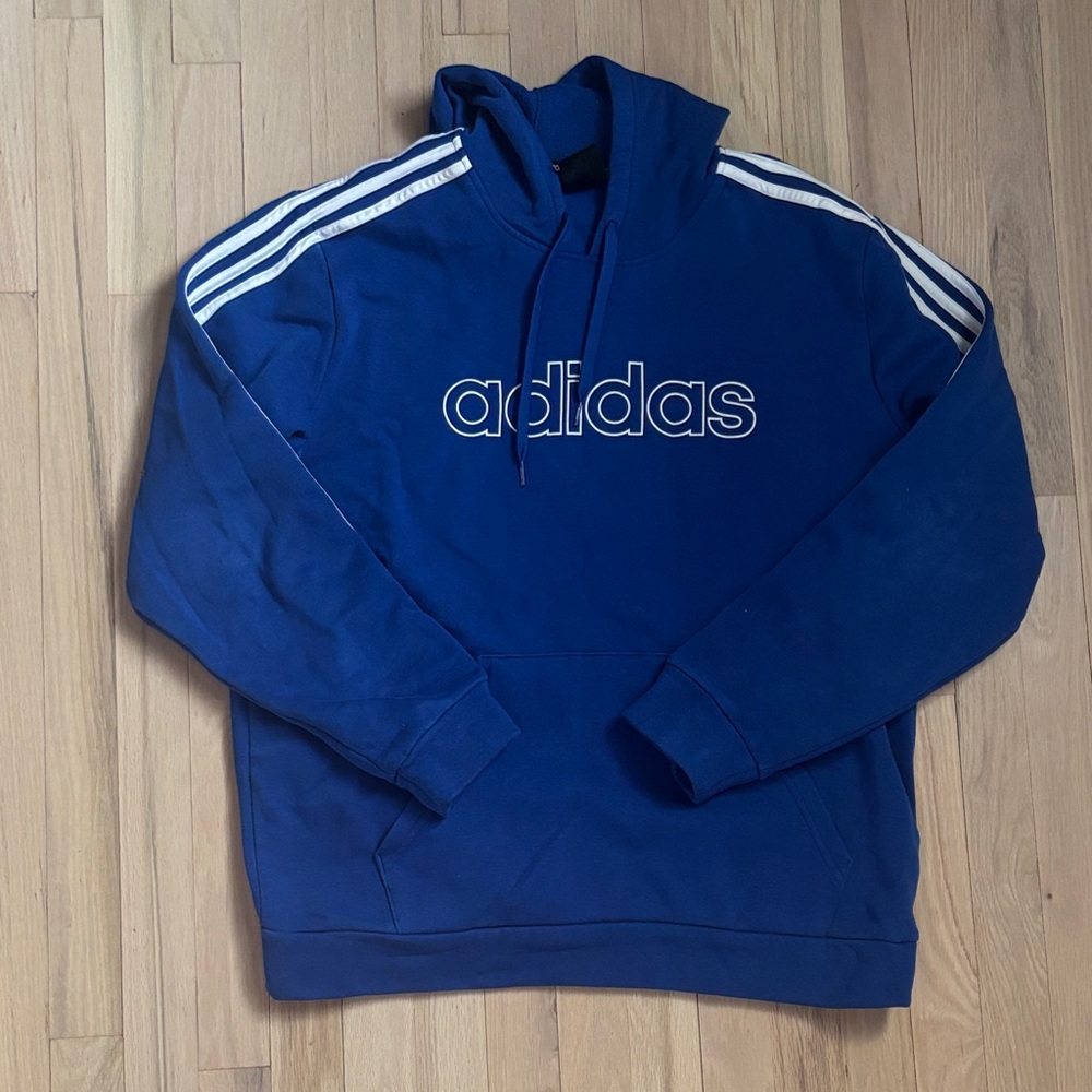 Adidas Men's Royal Blue Hoodie with White Stripes